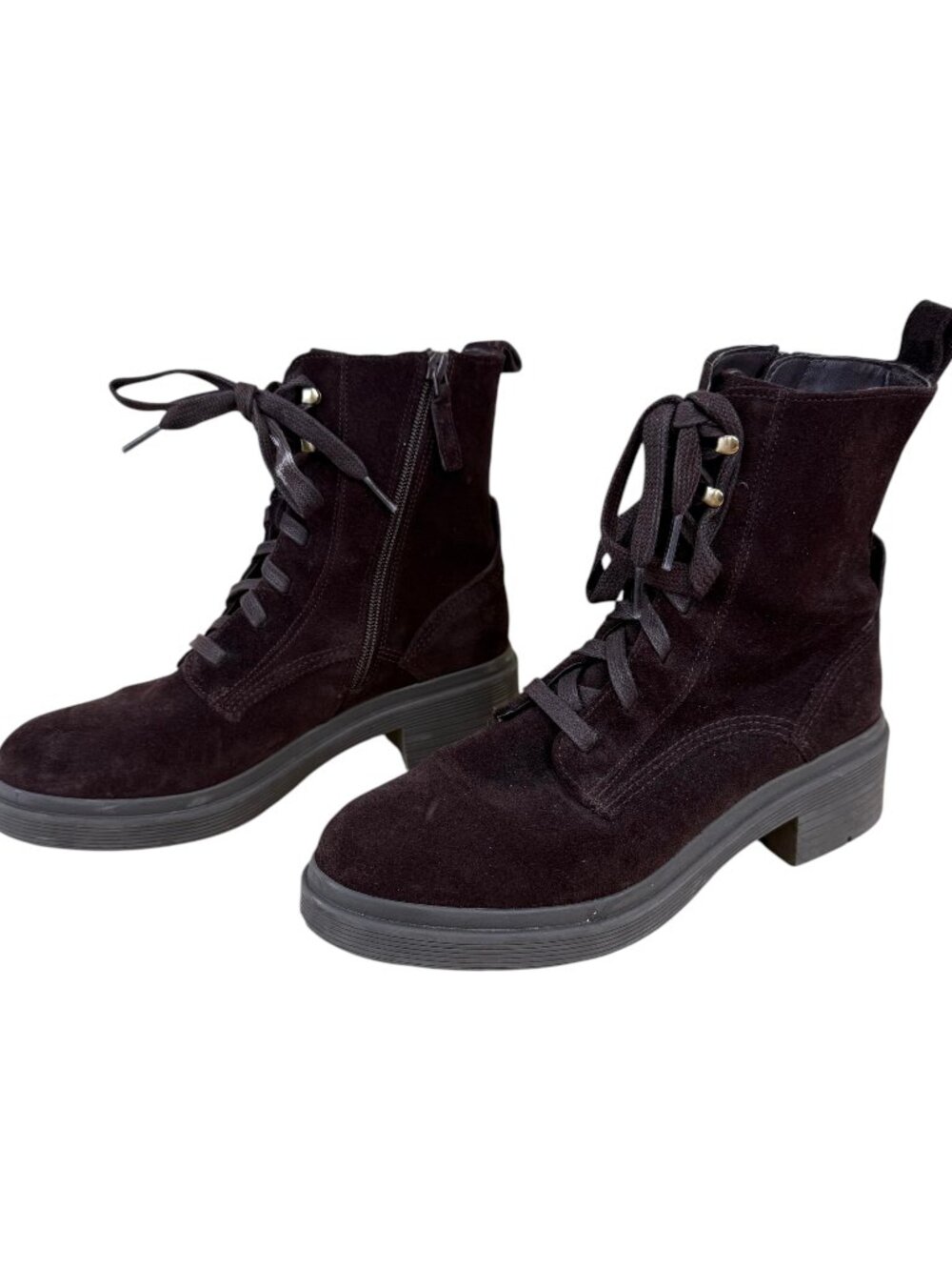 Cole Haan Boots Brown Suede Shelleys Low Heel Lace Up Zip (7.5)